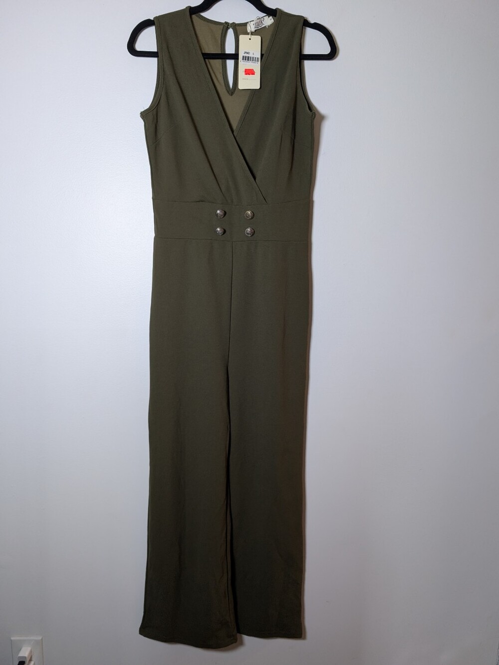Sleeveless Olive Green Wide-Leg Jumpsuit By Julia NWT Size S - Picture 2 of 7